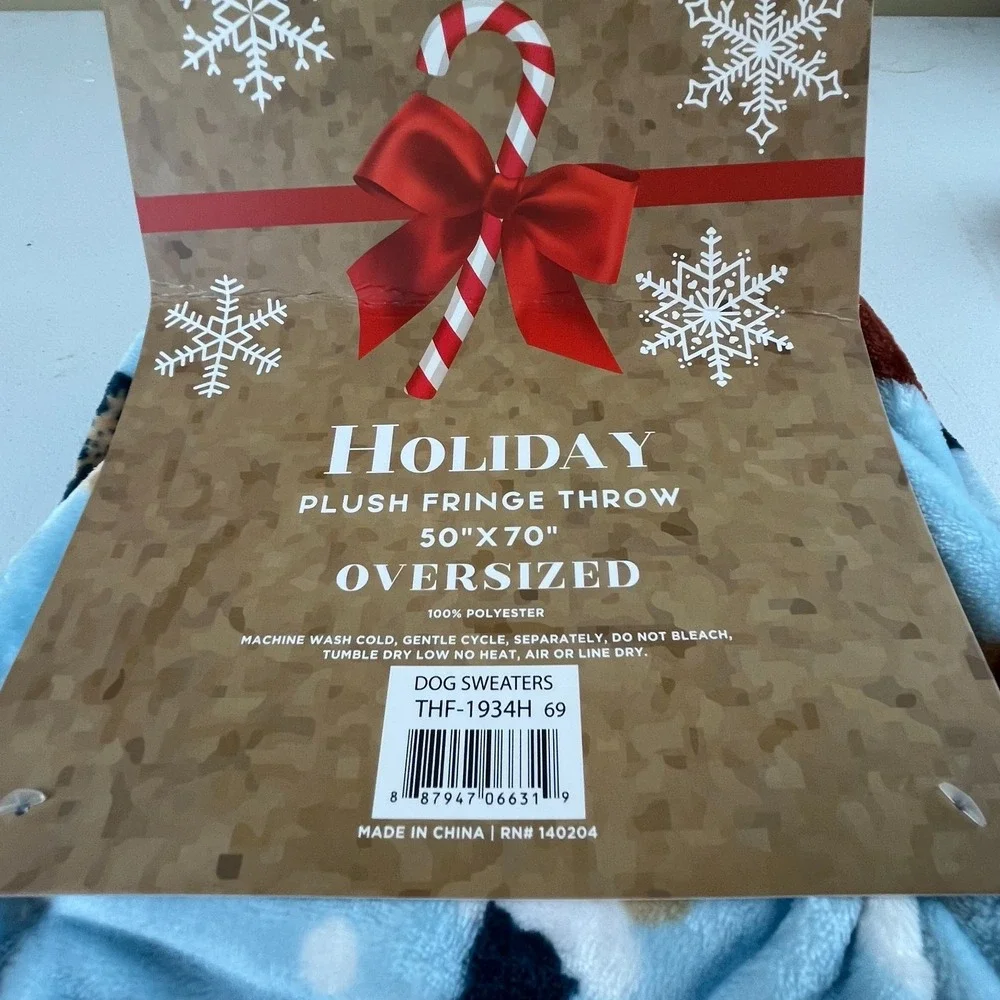 Holiday Dachshund Dog Throw Blanket 50x70 Plush Fringe Santa Hats Sweaters Doxie